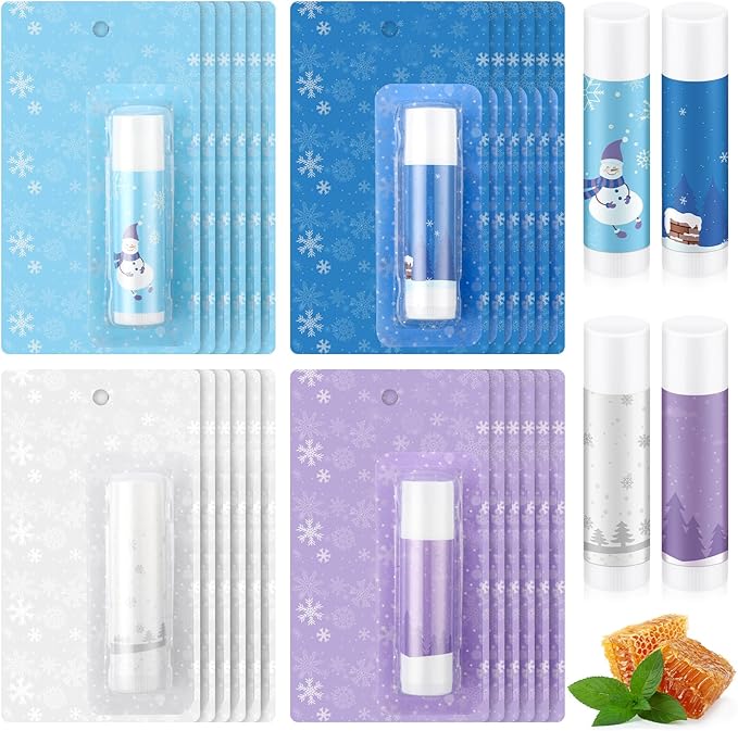 Heigble 24 PCS WINTER SNOWFLAKE LIP BALMS GIFTS BULK HONEY FLAVORED MOISTURIZING NOURISHING LIP BALM APPRECIATION GIFT SNOWMAN PARTY SUPPLIES FOR WINTER HOLIDAY ADULT EMPLOYEE TEACHER BIRTHDAY - Image 5
